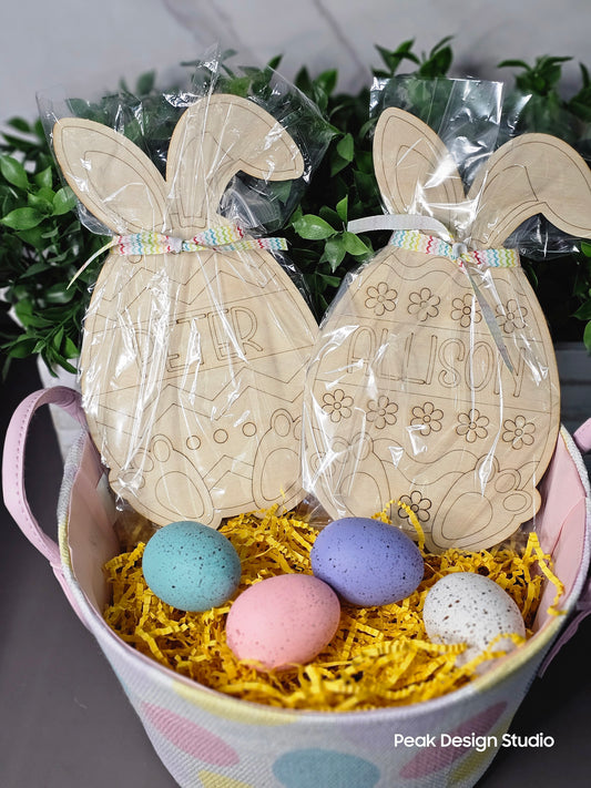 Personalized Bunny Egg for DIY Painting / Wood Paint Brushes Craft Kit / Easter Basket