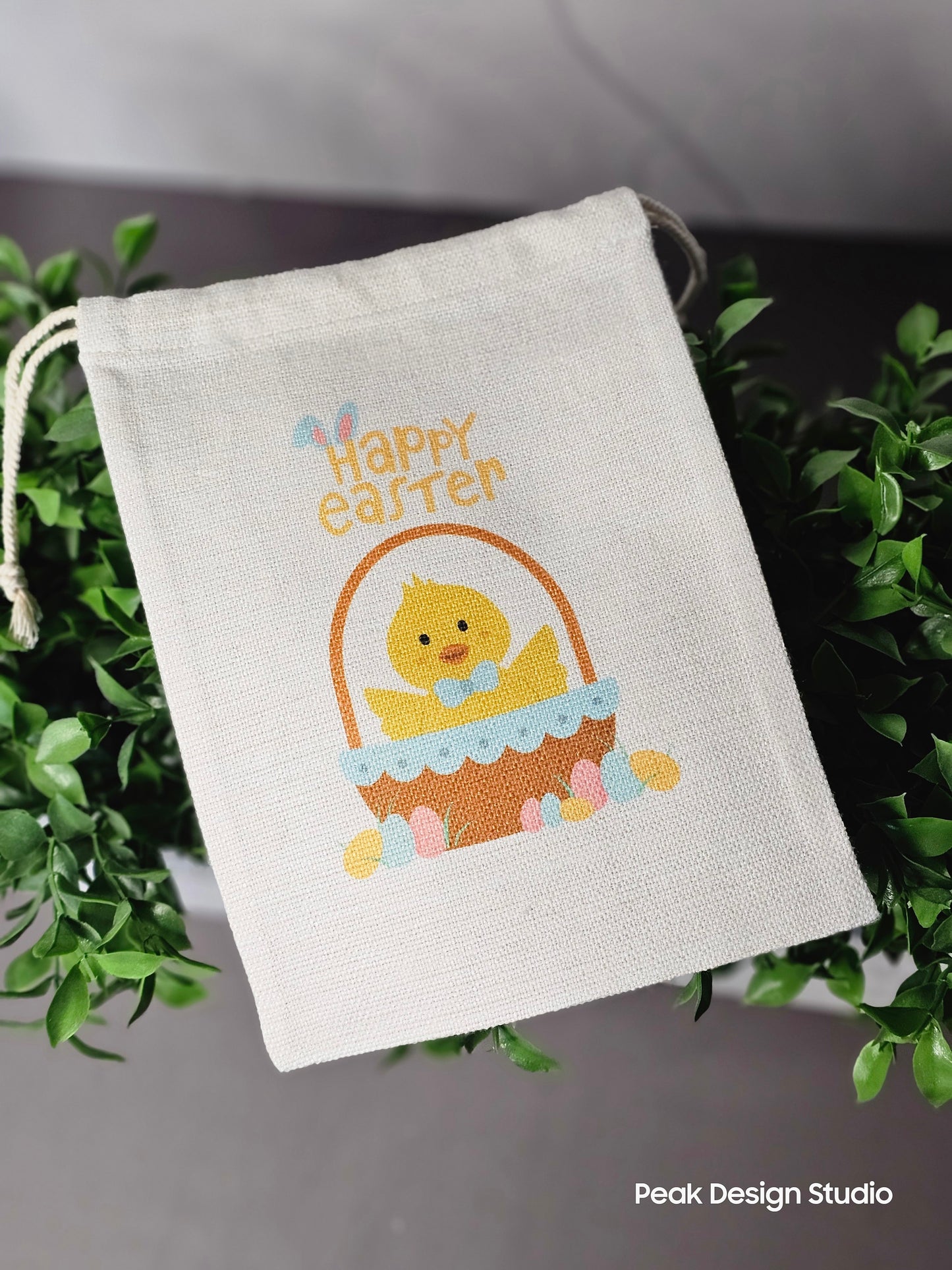 Easter Themed Drawstring Sublimate Canvas Bag / Reusable Easter Gift Bag / Easter Basket