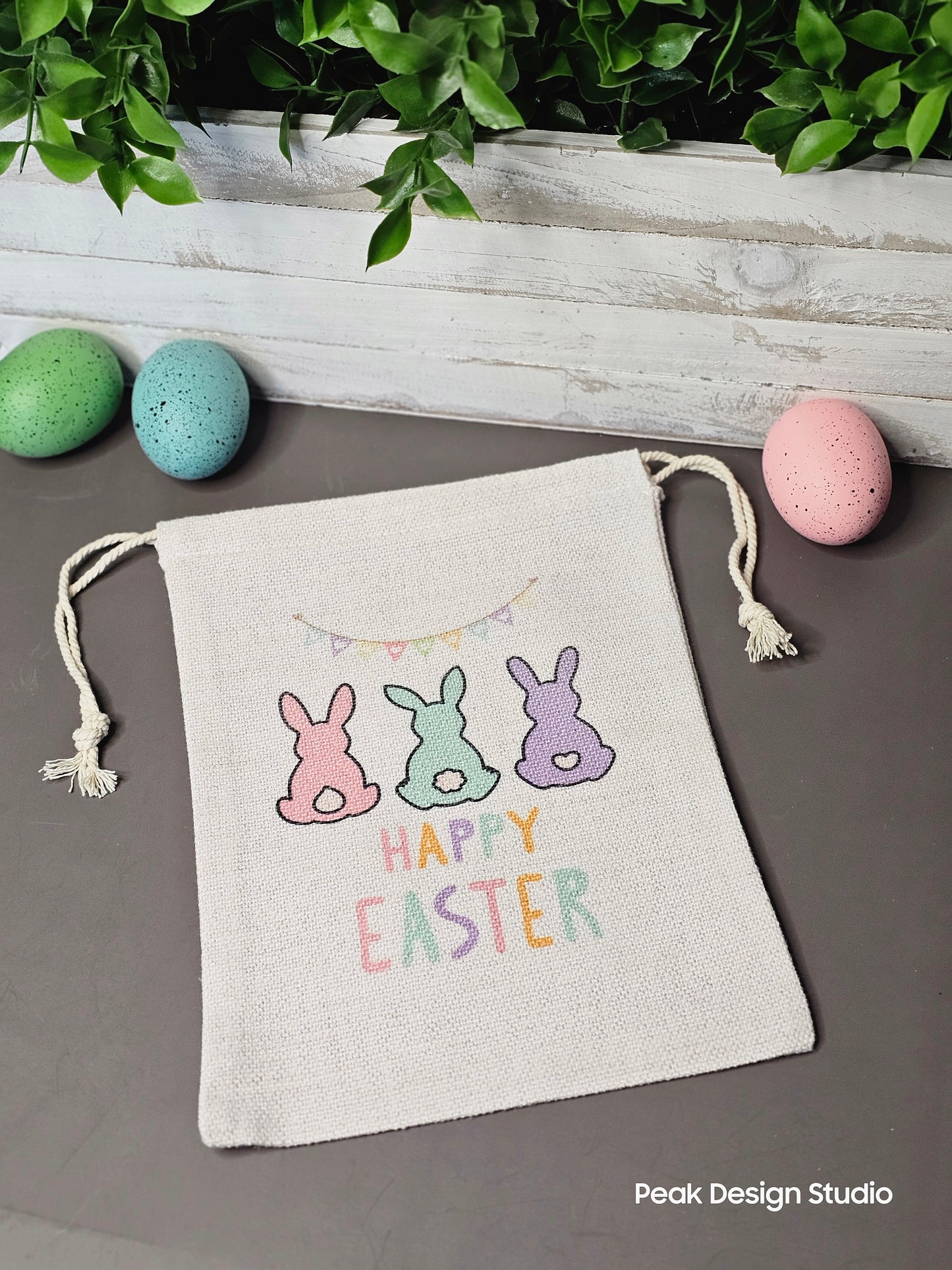 Easter Themed Drawstring Sublimate Canvas Bag / Reusable Easter Gift Bag / Easter Basket