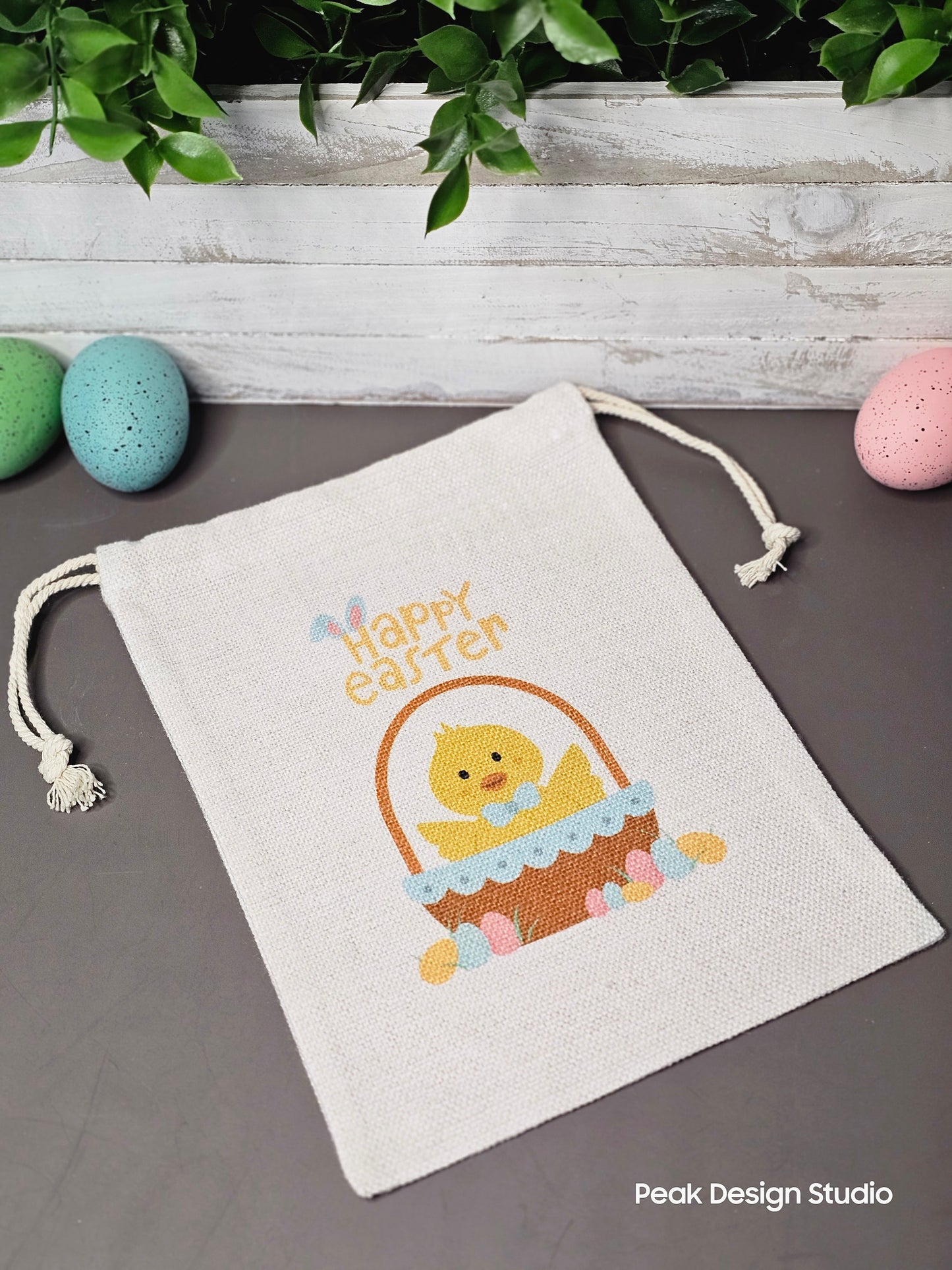 Easter Themed Drawstring Sublimate Canvas Bag / Reusable Easter Gift Bag / Easter Basket