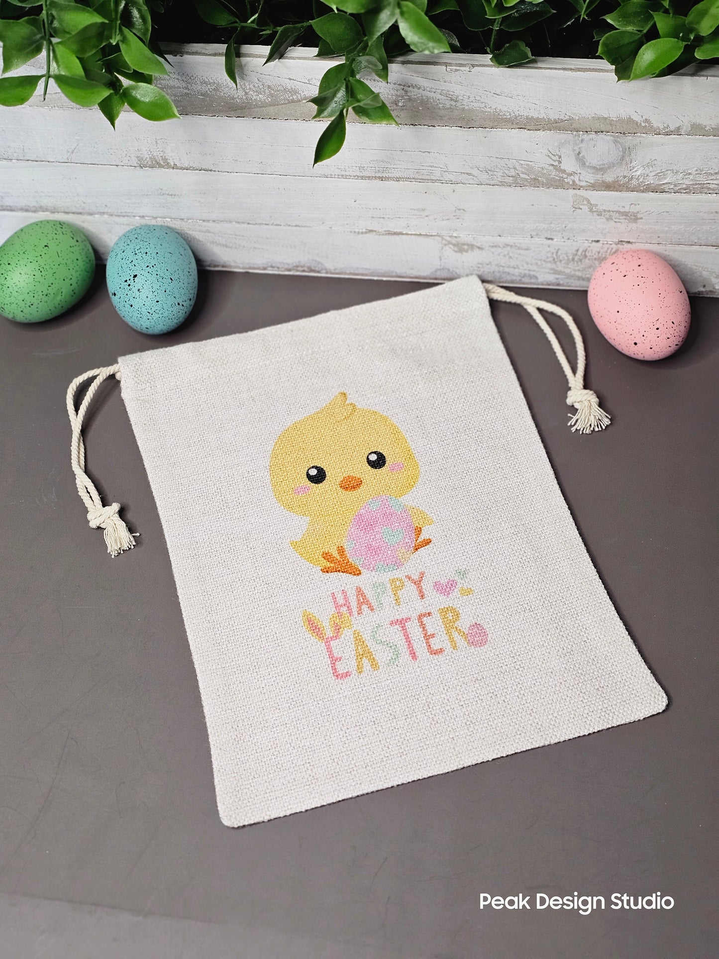 Easter Themed Drawstring Sublimate Canvas Bag / Reusable Easter Gift Bag / Easter Basket