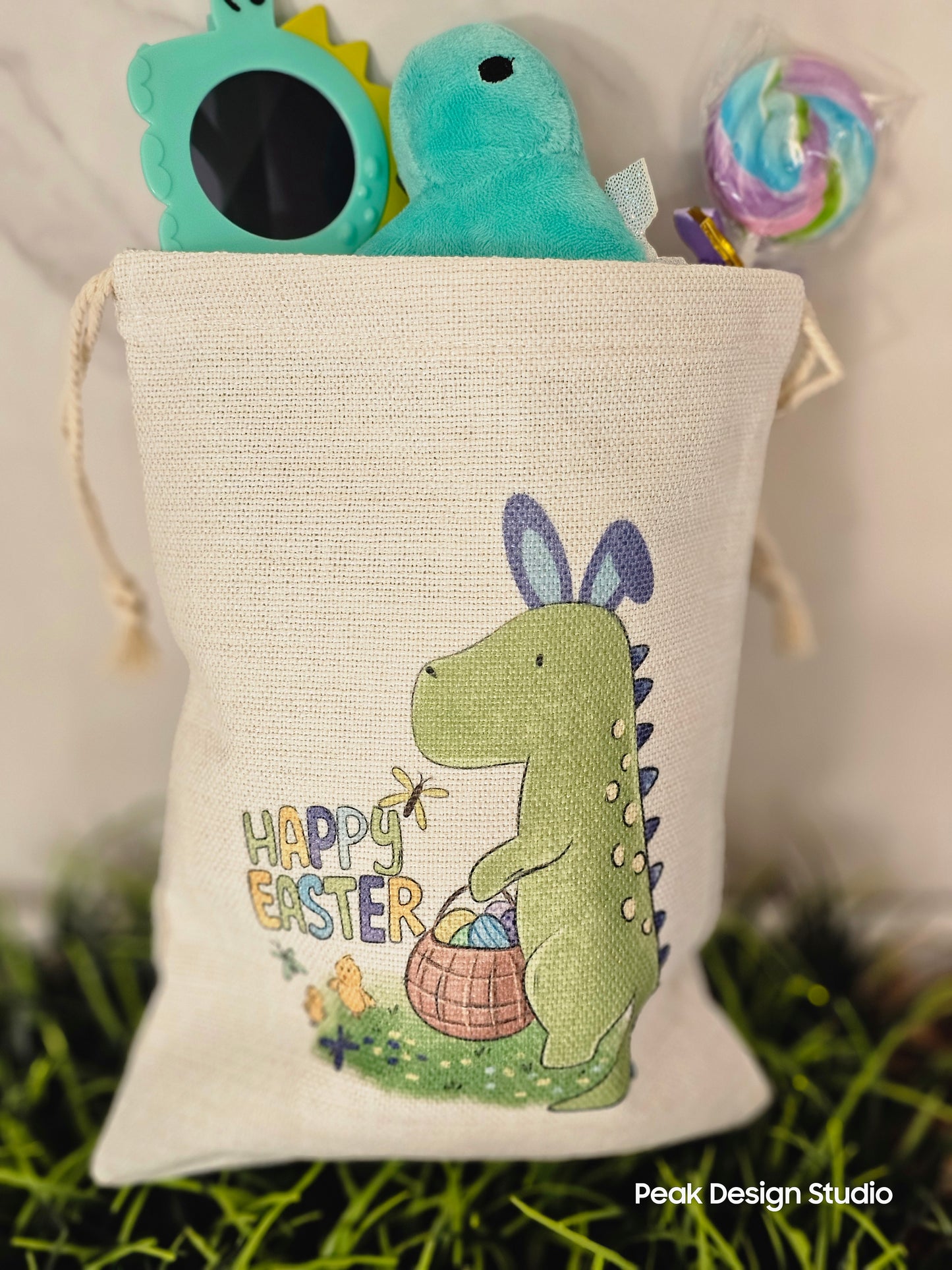 Easter Themed Drawstring Sublimate Canvas Bag / Reusable Easter Gift Bag / Easter Basket