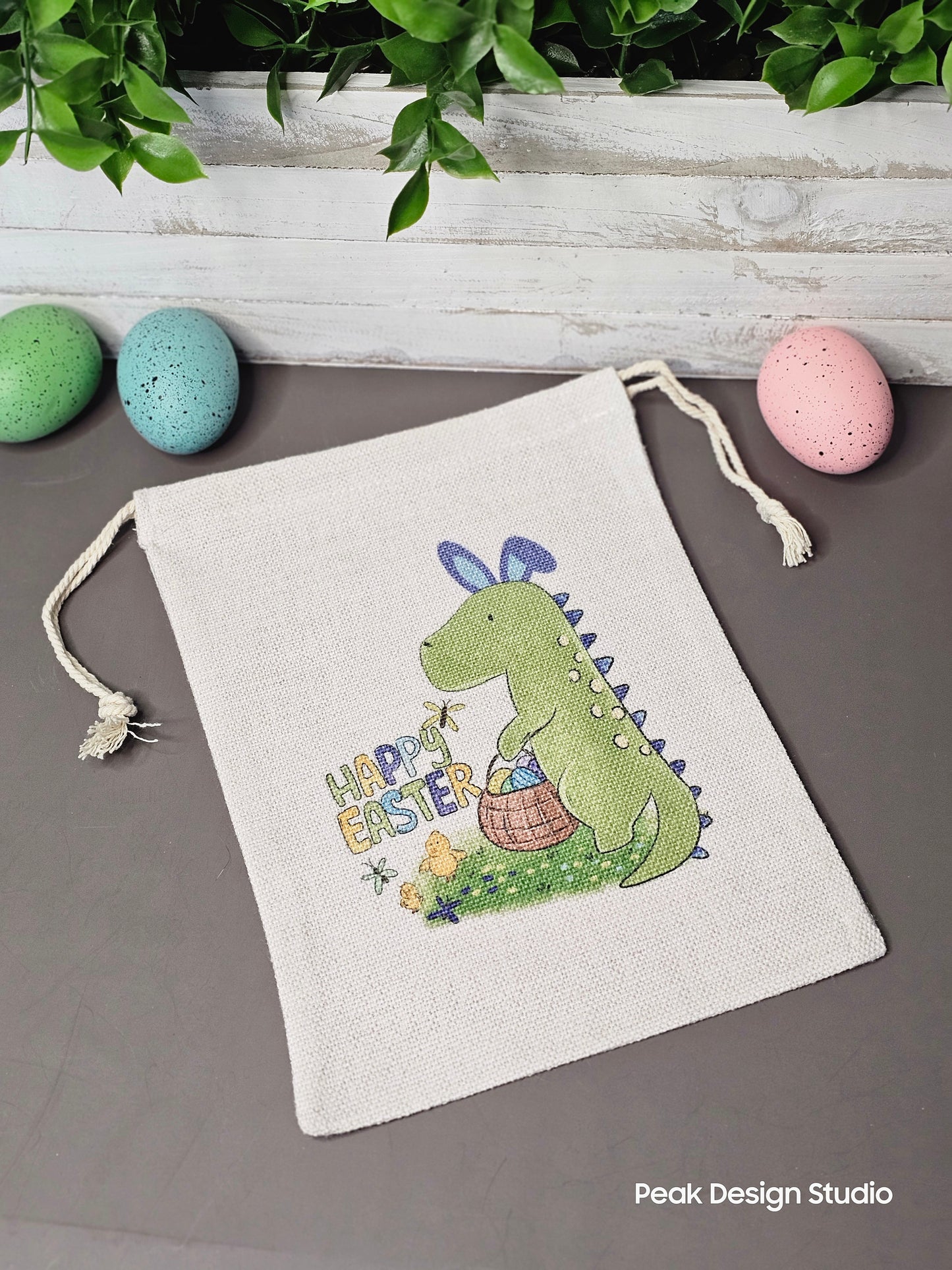 Easter Themed Drawstring Sublimate Canvas Bag / Reusable Easter Gift Bag / Easter Basket