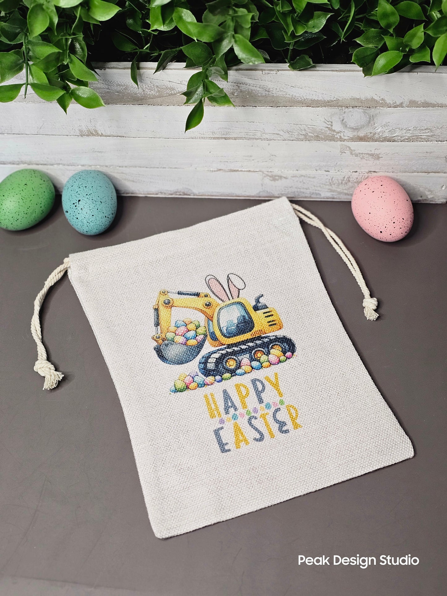 Easter Themed Drawstring Sublimate Canvas Bag / Reusable Easter Gift Bag / Easter Basket