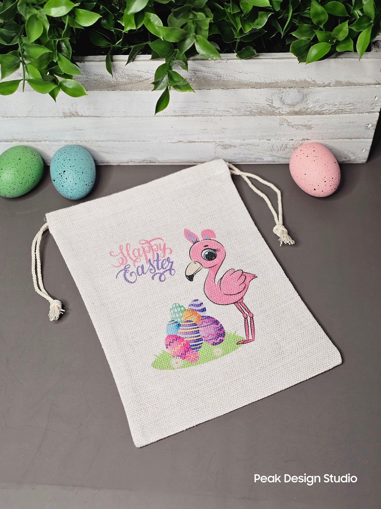 Easter Themed Drawstring Sublimate Canvas Bag / Reusable Easter Gift Bag / Easter Basket