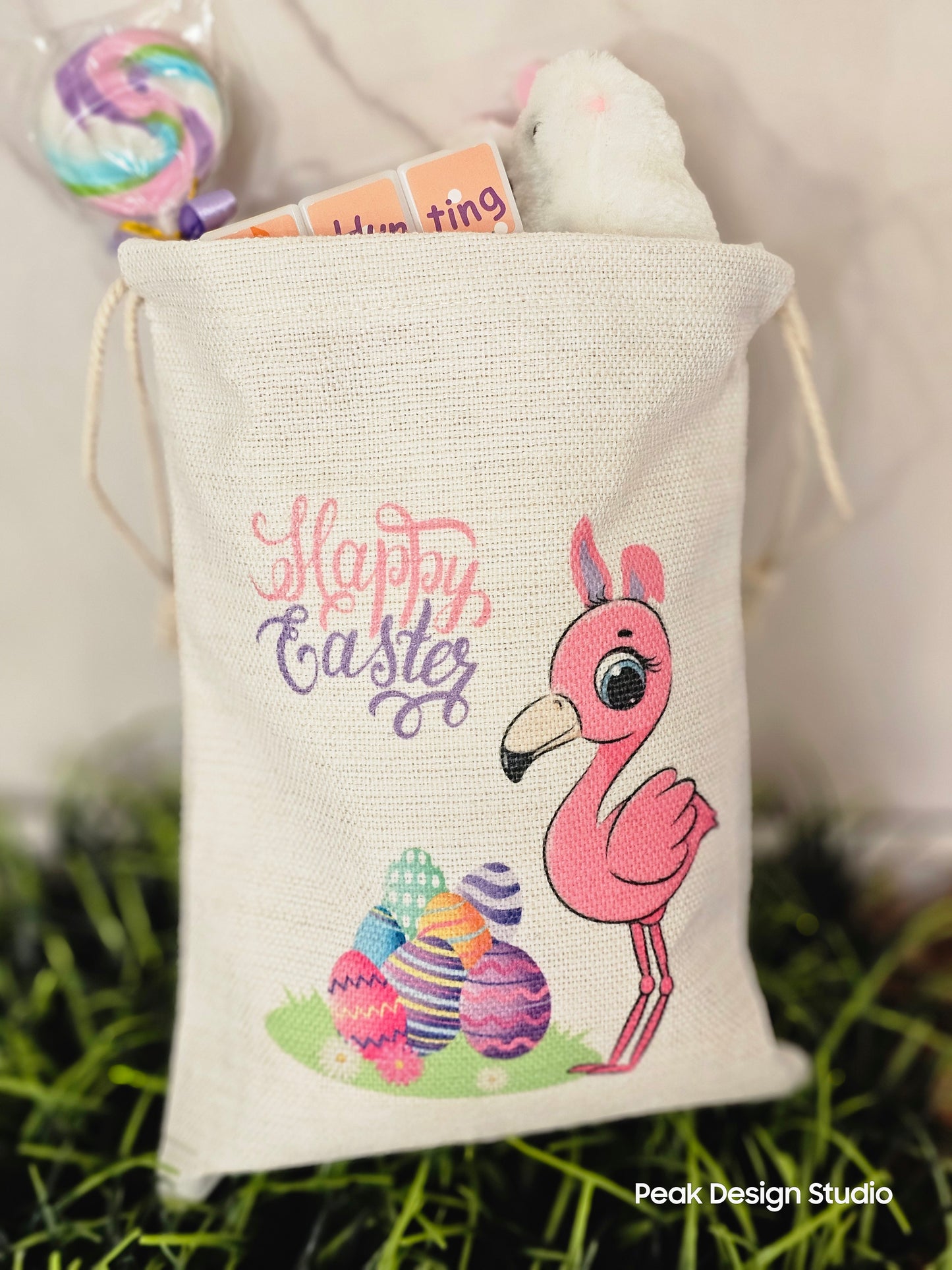 Easter Themed Drawstring Sublimate Canvas Bag / Reusable Easter Gift Bag / Easter Basket