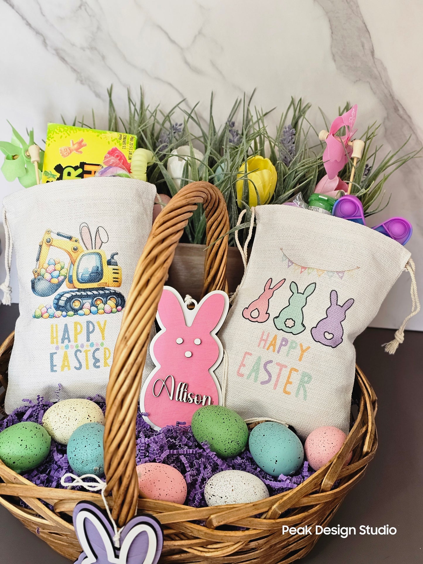 Easter Themed Drawstring Sublimate Canvas Bag / Reusable Easter Gift Bag / Easter Basket