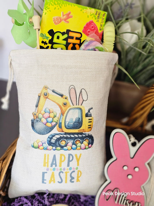 Easter Themed Drawstring Sublimate Canvas Bag / Reusable Easter Gift Bag / Easter Basket