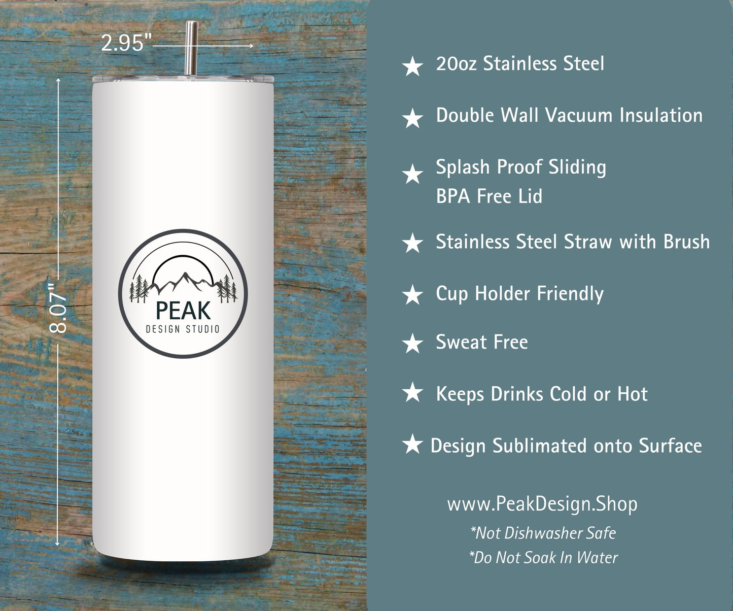 Hiking Trails Customize It - 20oz Skinny Tumbler Stainless Steel Insulated with Lid, Straw and Cleaning Brush